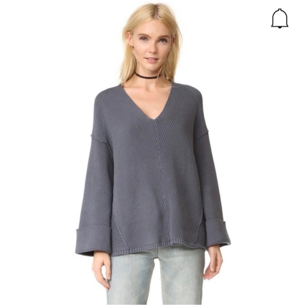 Free People La Brea V-Neck Blue Gray Sweater